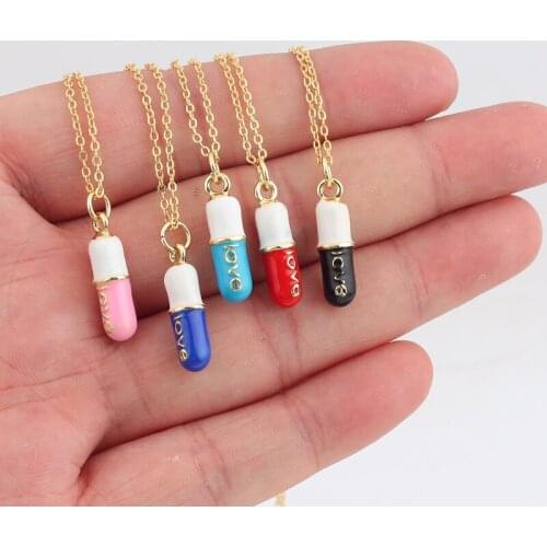 2021 New Summer Fashion Jewelry Simple Geometric Pill Charm Candy Neon Enamel Colorful Necklace For Girl