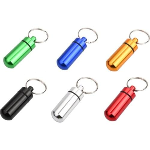 New Portable Tablet Storage Box Bottle Case WaterProof Mini Blue Aluminum Keychain