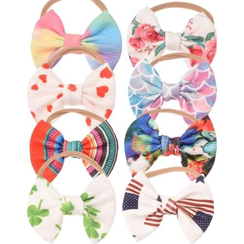 1PCS 4.5inch Printing Bow Nylon Headbands Cute Hair Accessories Bow Headbands Boutique Hair Bows Headwrap