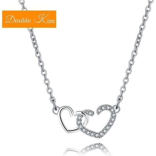 Love Heart Type Pendant Necklace Copper Inlaid Ziron Rose Gold Gold Color Chain Necklace Trendy Fashion Women Jewelry