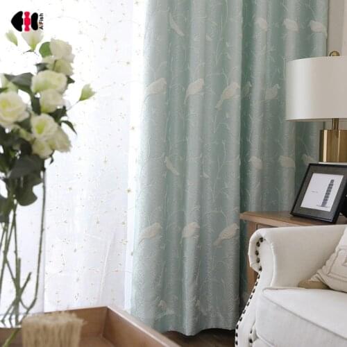Green Bird Embroidery Semi Blackout Curtains for Living Room Thermal Insulated Elegant Patio Doors Sliding Glass Door