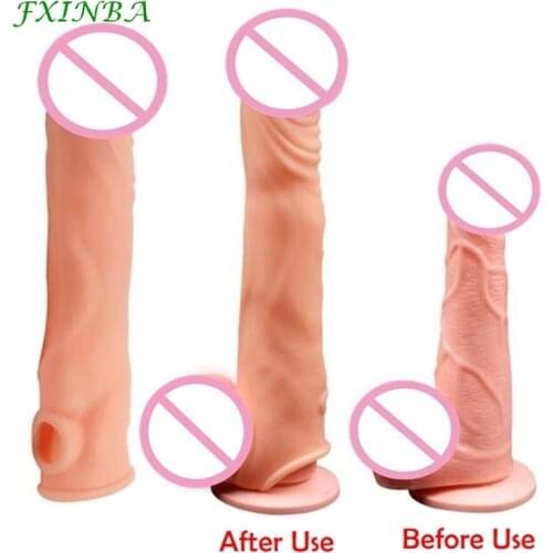 FXINBA 18cm Realistic Penis Sleeve Extender Cock Sleeve Extended Dick Enlargement Delay Ejaculation Reusable Condom Men Sex Toys