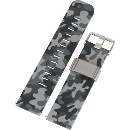 Camouflage Gray Silicone Replacement Band 22MM Adjustable Stainless Steel Pin Buckle Available Water Resistant Wristwatch Strap