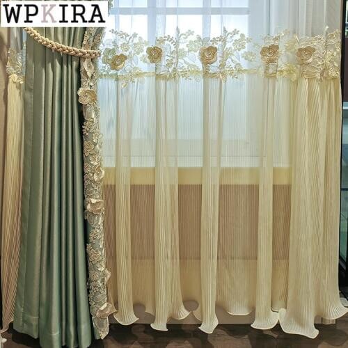 Nordic Luxury French Princess Curtains for Bedroom Pearl Tulle Curtain for Living Room Embroidery Voile Drape Blinds S450#C