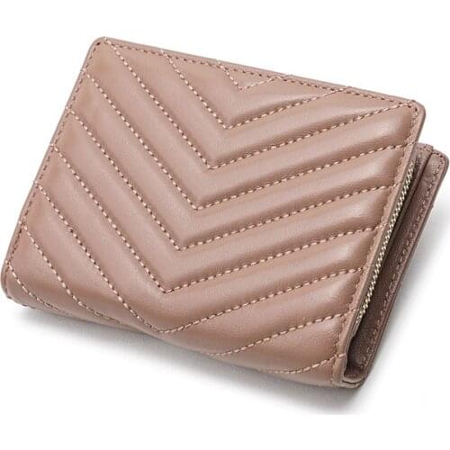 Luxury Multifunction Women Sheepskin Genuine Leather Wallet Fashion Stripe Card Holder Zipper Female High Quality Coin Purse