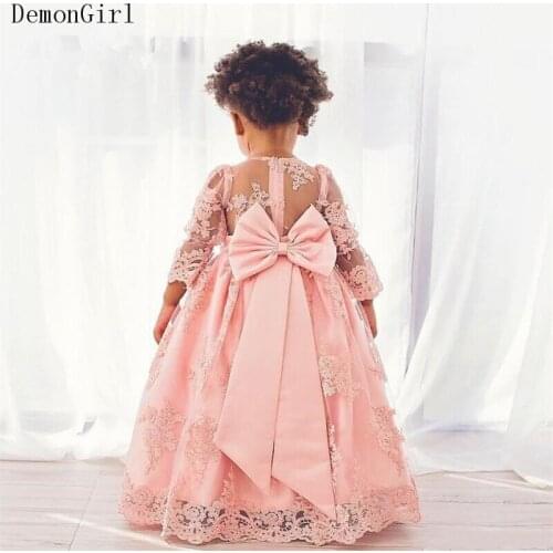 Pink Baby Girls Birthday D ress Flower Girl Dress Princess Party Pageant Gown with Big Ribbon 3M-14 Y