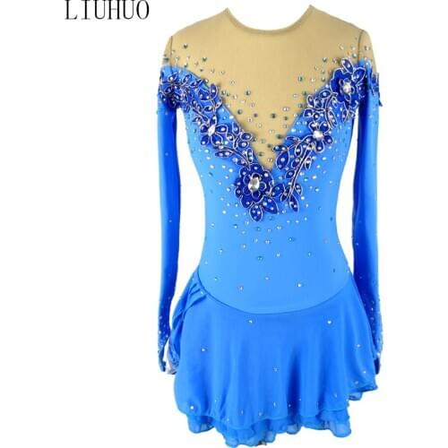 LIUHUO Girls blue figure skating costumes girls skating grading costumes ladies' skating costumes