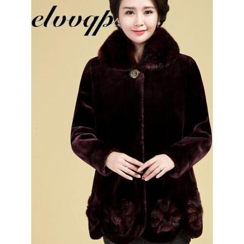 Thick Plus Size 5XL High Quality 2020 Fashion Fake Fur Coat Winter Mink Middle-aged Mother Coats Warm Womens Parka Overcoats