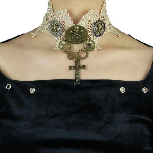 Steampunk Vintage Womens Necklace Lace Skull Cross Party Chokers Cosplay Custom Party Short Necklace New