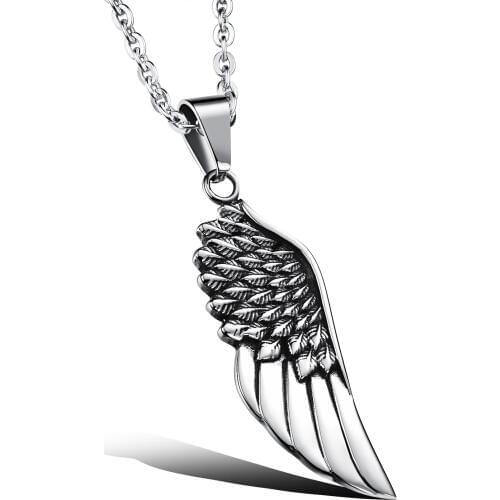 Vintage Retro Wing Stainless steel Pendant Men Necklace Gothic Style Link Chain Feather Design Jewelry Gift For Boy