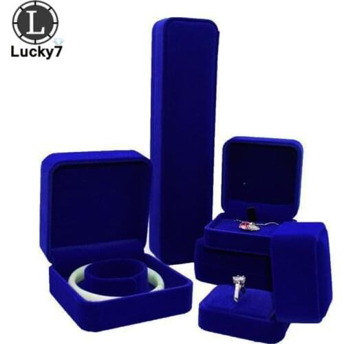 High Quality Dark Blue Velvet Jewelry Display Case Luxury Wedding Ring Earrings Necklace Bracelet Storage Organizer Gift Box