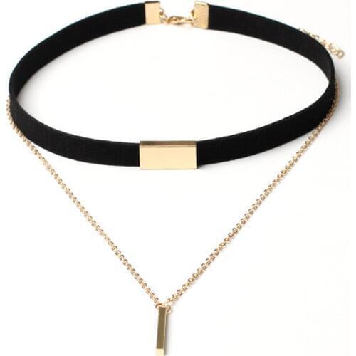 2018 New Black Velvet Choker Necklace Strip Rope Chain Bar Square Tube Strip Chocker Women Collar Mujer Collier Femme Ras Du Cou