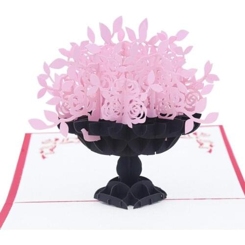 10pcs Handmade Kirigami Origami Rose Flower Vase 3D Pop UP Greeting Cards Invitation card For Wedding Birthday Party Gift