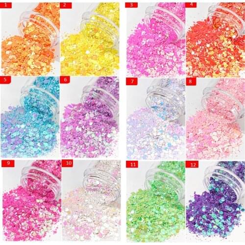 12 Colors Unicorn Chunky Mixed Holographic Glitter Chunky Blend Mixed Size Chunky Mix, Light Pink Glitter, UNICORN DREAMS Chunky