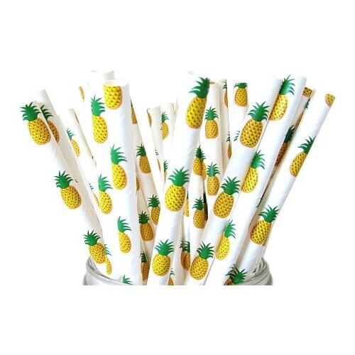 25pcs/lot Fruit Pineapple Strawberry Watermelon Paper Straws For Birthday Wedding Decorative Party Straws Supplies