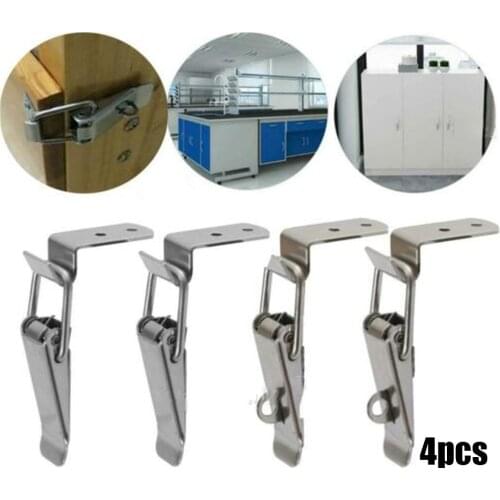 4pc 90° Buckle Hook Lock Stainless Steel Spring Loaded Draw Toggle Latch Clamp Clip Set Hardware Sliver Door Bolt Latch Lock