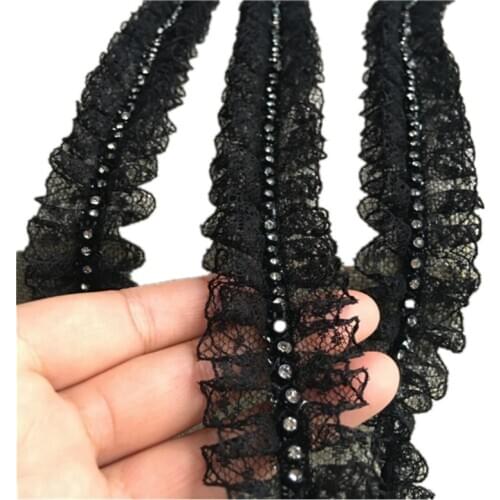 4cm Wide White Black 3d Applique Beaded Ribbons Pleated Dress Collar Lace Applique Trim Edge For Sewing Wedding Fringe Decor Diy