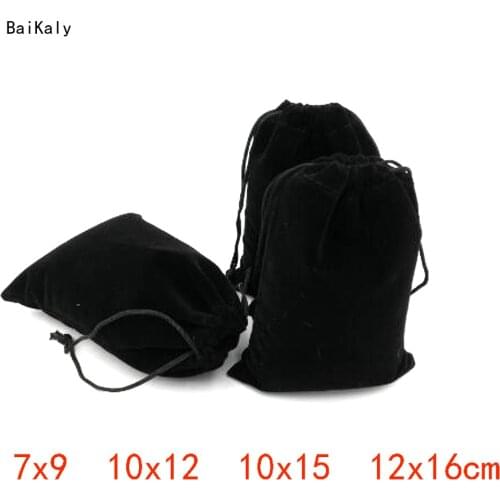 Hot Sale 50Pcs/lot 7x9cm 10x12cm 10x15cm 12x16cm Black Velvet Bag Velvet Drawstring Pouch Gift Bag Jewelry bag / Jewelry box