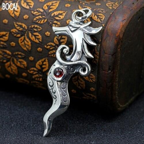 BOCAI 2021 New Real S925 Silver Man Pendant Handmade and old Retro Seahorse Pendant with Personality for Man and Woman