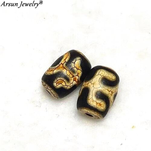 2pcs/iot 8*12mm Cylindrical Agate Beads Tibet Phoenix Eye Totem Old Black/White DZI Beads Amulet Jewelry DIY Free Shipping