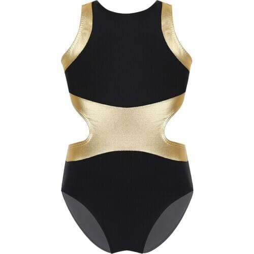 Kids Shiny Metallic Splice Sleeveless Stretchy Gymnastics Leotards for Girls Ballet Dancewear Stage Performance Dance Costume