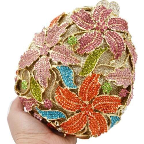 Egg Shape Flower Designer Wedding Purse Luxury Diamond Crystal Evening Bags Prom Clutch Bags SC905