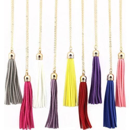 Boho Long Yellow Velvet Tassel Necklace Gold Plating Suede Tassel Pendant Necklace Fashion Women Long Necklace