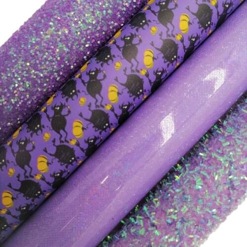 Purple Glitter leather, Monsters Printed synthetic leather, Iridescent Patent Faux Leather Sheets For Bow A4 21x29CM KM641