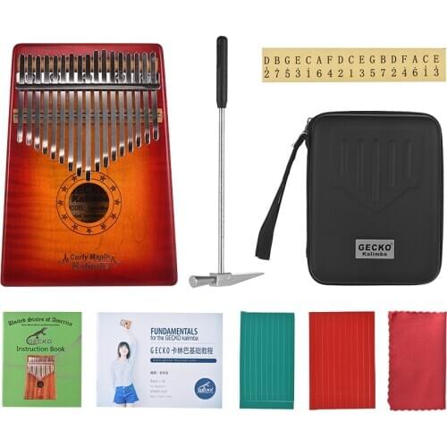 GECKO MC-S 17-key Kalimba Thumb Piano Mbira Curly Maple Solid Wood with Carry Bag Storage Case Tuning Hammer Music Book Stickers