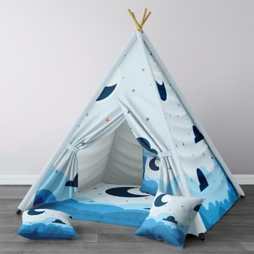 Play Tent for Kids Wigwam Portable Indoor Playground Tents Children Bedrooms Dark Blue Space Moon Stars Model 1343
