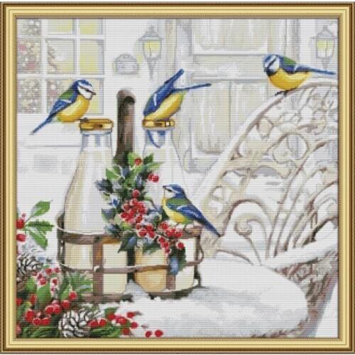 Joy Sunday Cross Stitch Kits The Bird On The Milk Bottle 11&14CT Needlework Painting Cross Stitch Set for Embroidery Stamped Kit