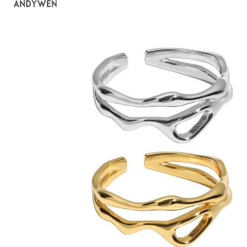 ANDYWEN 925 Sterling Silver 2021 Circle Plain Resizable Rings Geometric Irregular Party Rock Punk Circle Jewelry Gift