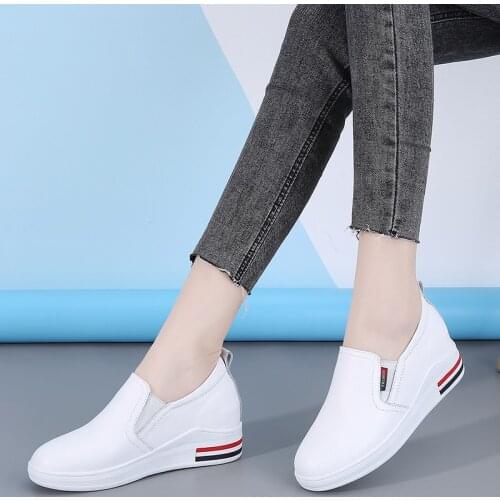 Hide Heel Leather Shoes Women Fashion Sneakers Slip On Wedges Casual Shoes Size 35-40 Platform White Sneakers Zapatillas Mujer