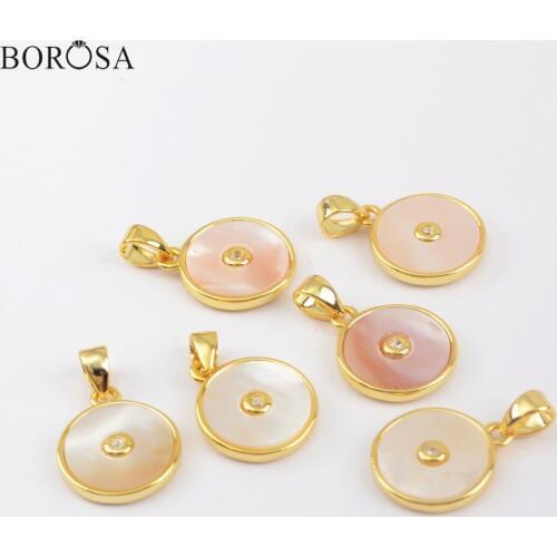 BOROSA 10Pcs Natural Shell Pendants Gold Pendant Necklace Mother of Pearl Shell Jewelry Accessories for Earrings Jewelry WX1283