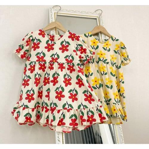 Baby Girls Dresses V-neck Floral Ruffle Dress A-line Dresses Children Clothing 2021 Summer New Girls Clothes