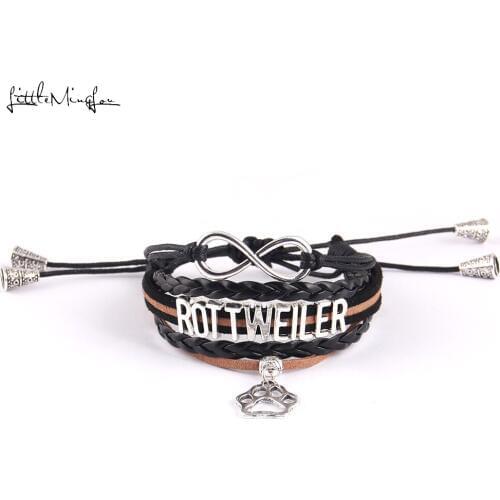 Little MingLou Rottweiler bracelet dog paw charm leather adjustable strap tassels men bracelets & bangles for men jewelry