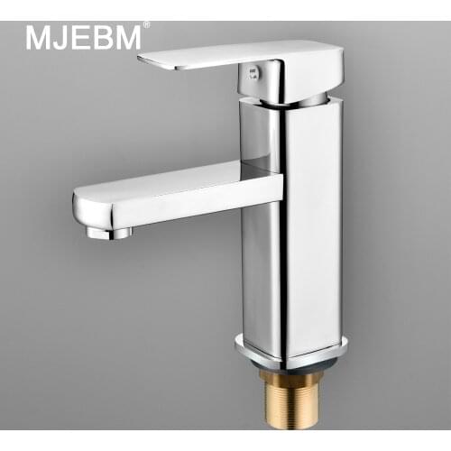 MJEBM Single Handle Basin Faucet Wash Tap Bathroom Toilet Deck Mounted Basin Tap Silver Square Bathroom Sink Faucet