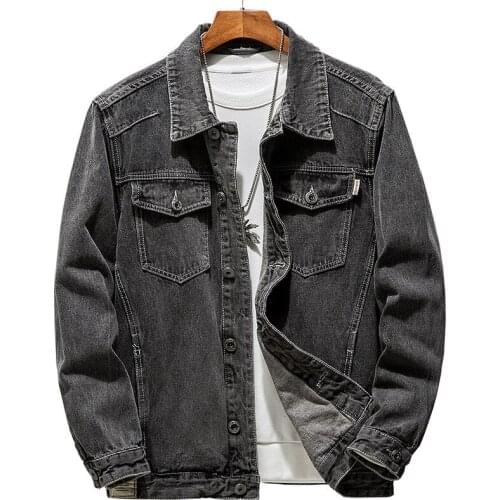 New autumn Men vintage dark gray jeans jacket Fashion casual Loose denim coat male Brand clothes Plus Size 4XL 5XL cotton