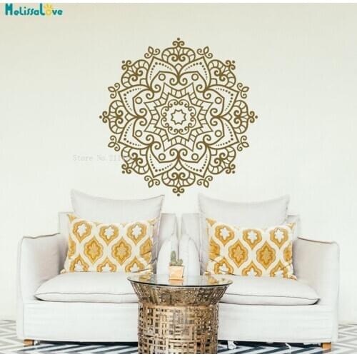 Window Gold Mandala Flowers Wall Decals Complex Design for Stickers Large Boho Decor Bedroom Nursery Dorm Murals YT5029