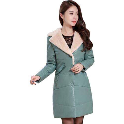 Autumn winter new Female leather long Coat Parkas temperament Outwear slim skinny windbreaker large size women Leather Coat D866