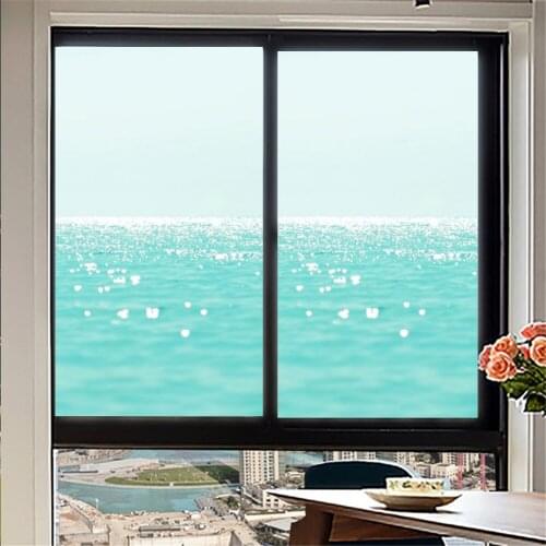 Privacy Windows Film Decorative Blue Ocean Stained Glass Window Stickers No Glue Static Cling Frosted Window cling 06