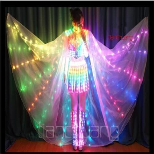 DMX programmable full color women dress singer perform RGB led light costume dj luminous cloak glowing wings women show wear bar