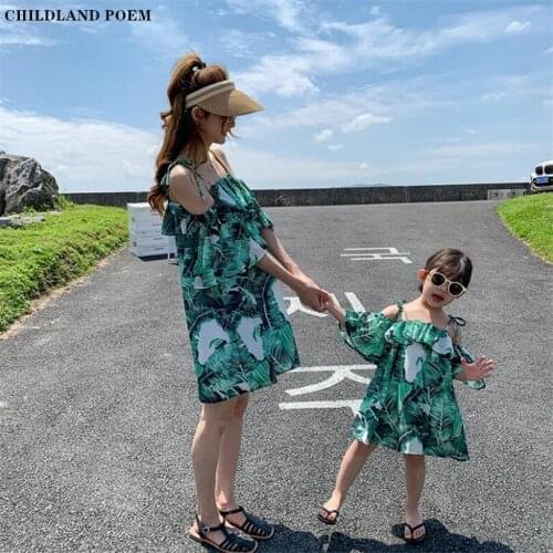 Family Matching Clothes Summer Print Mother Daughter Dresses Ruffle Chiffon Family Look Mommy And Me Clothes Women Girls Dress