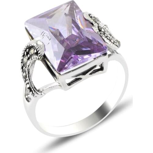 Silver 925 Sterling Marcasite & Zircon Crystal Ring