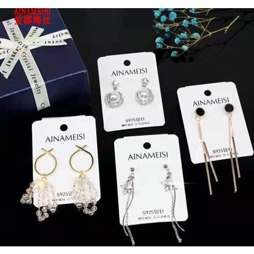 AINAMEISI Fringe Rhinestone Earrings Imitation Pearl Pendant Earrings Geometric Elements Lady Trendy Earrings 4 Pairs / Set