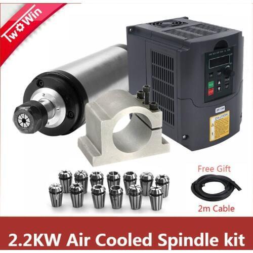 2.2kw air cooled spindle kit 2.2kw Spindle motor for CNC milling machine + 2.2kw 220v VFD/ Inverter +80mm Clamp+2 Meter Cable