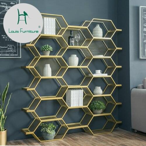 Louis Fashion Reception Rack North Europe Iron Art Screen Partition Honeycomb Creativity Golden Landing Art Light Luxury