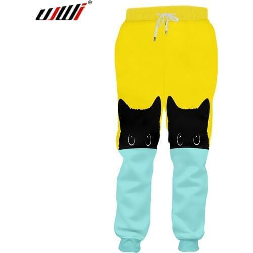 UJWI New Arrival Women/men Cool Print Yellow Blue Cute Cat 3D Sweatpants Unisex Joggers Haren Pants Fall Winter Casual Pants