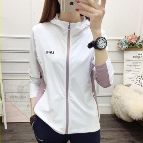 Outdoor sun protection clothing womens breathable sports stretch windbreaker quick-drying thin ice silk anti-sack clothing