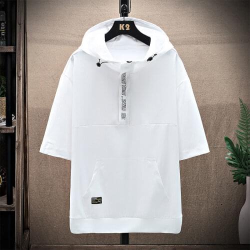 VIANKANI Mens Short Sleeve Sweater Hooded Summer Thin T-Shirt Solid Color Fashion Set Loose Short Sleeve T-Shirt M-4XL